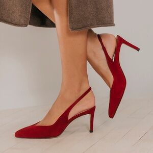 Inez Mia Slingback Heel in Deep Red Suede